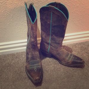 Shyanne braided brown/teal ladies cowboy boots